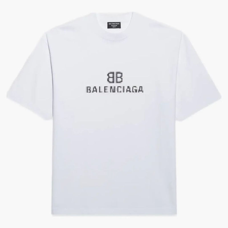 Balenciaga masculina bb píxel camiseta de ajuste medio blanco blanco