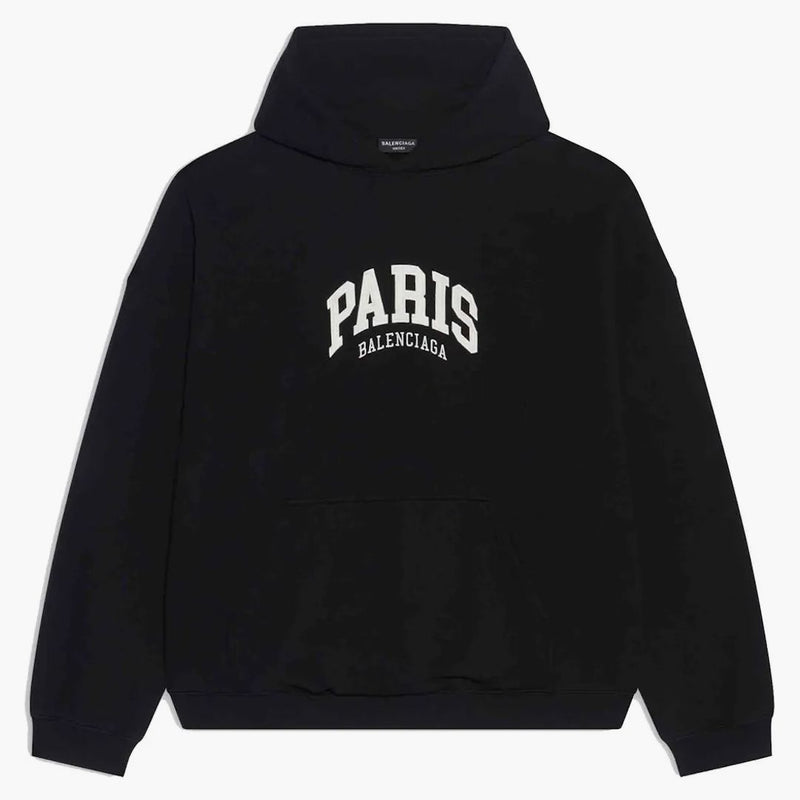 Balenciaga Mens Cities Paris Wide Fit Hoodie Black
