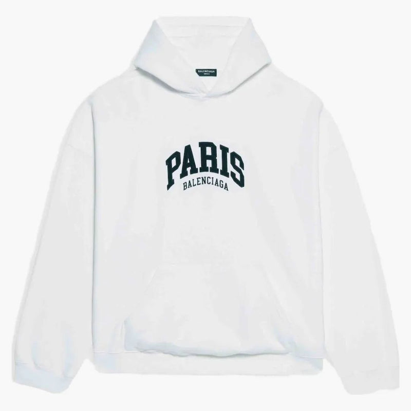Balenciaga Mens Cities Paris Wide Fit Hoodie White