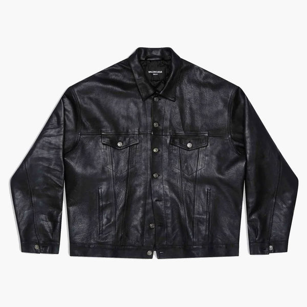 Balenciaga Mens Denim Style Style Leather Jacket Blacket Blacket