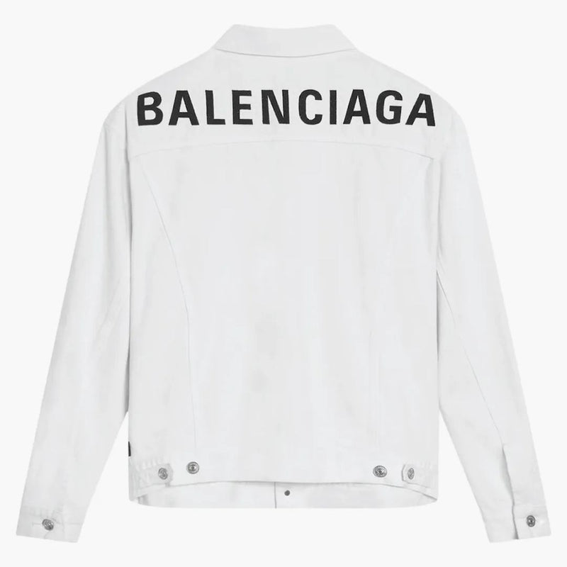 Balenciaga Men's Embroidered Logo Japanese Denim Jacket White/black
