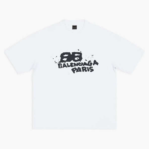 Balenciaga Hommade a mano BB icono Medium Fit Camiseta Vintage White/Black