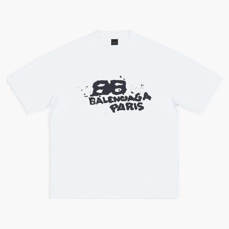 Balenciaga Hommade a mano BB icono Medium Fit Camiseta Vintage White/Black