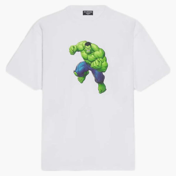 Balenciaga hombre Hulk 2021 Camiseta de ajuste mediano Marvel Blanco