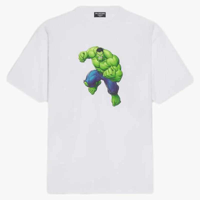 Balenciaga hombre Hulk 2021 Camiseta de ajuste mediano Marvel Blanco
