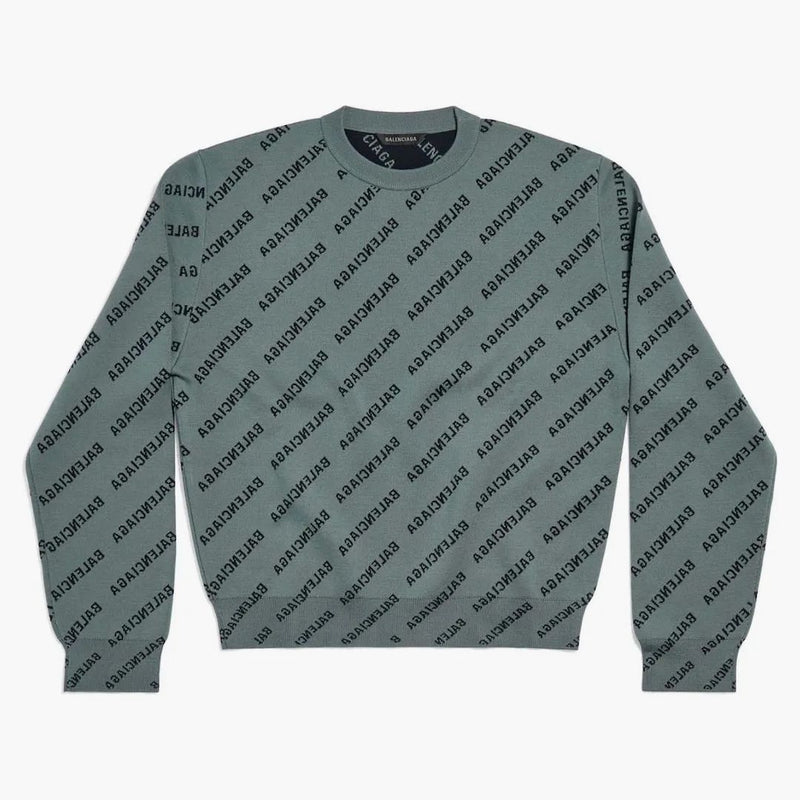 Balenciaga Mirror Mini allover logo maglione grigio