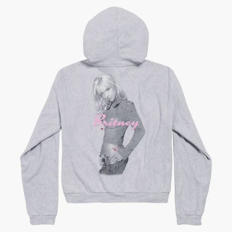 Balenciaga Music Britney Spears Series Zip-up Hoodie Regular Fit Light Grey/pink