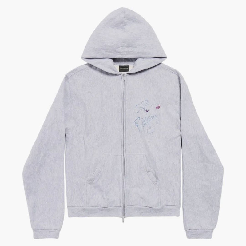 Balenciaga Music Britney Spears Series Zip-up Hoodie Regular Fit Light Grey/pink