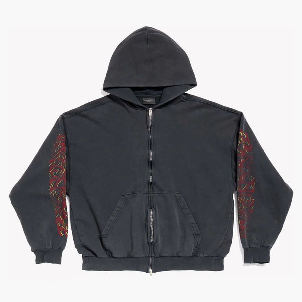 Balenciaga Offshore Zip-Up Soodie Medium Fit Black Faded