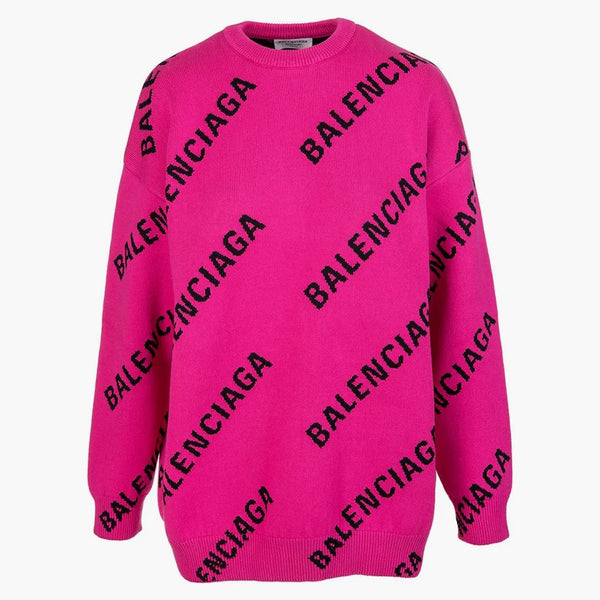Balenciaga nadrozměrná intarsie po celé logo CrewNeck Pink Black