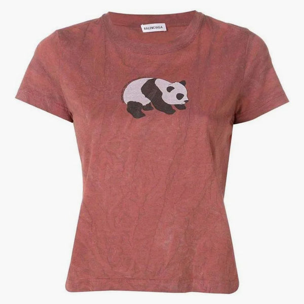 Balenciaga Panda Logotipo Camiseta Red