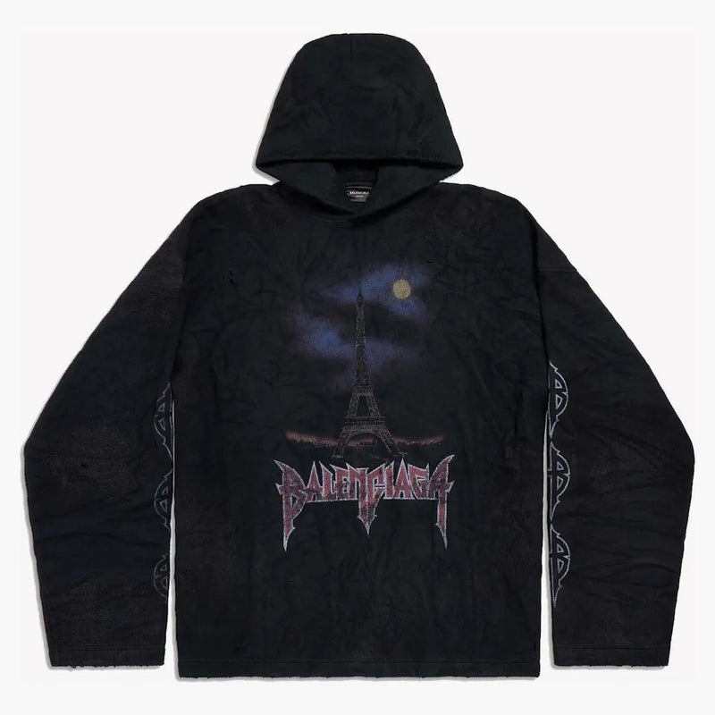 Balenciaga Paris Moon Crinklede Soodie Large Fit Negro