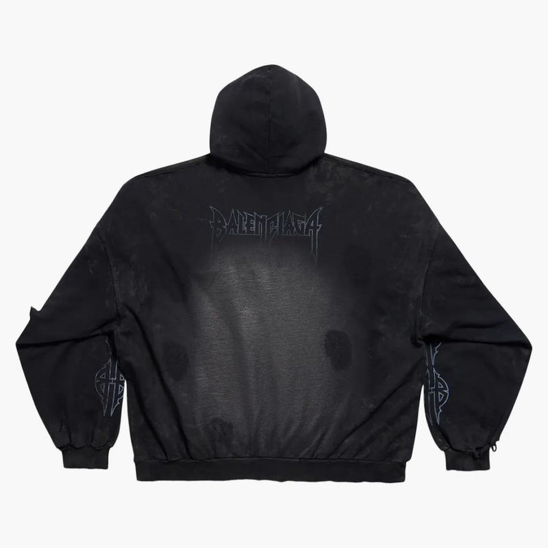 Balenciaga Paris Moon Sin sudadera de bolsillo Black Washed Black