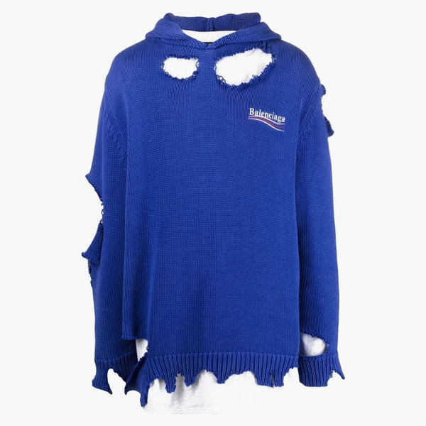 La campaña política de Balenciaga destruyó la sudadera con capucha tejida azul