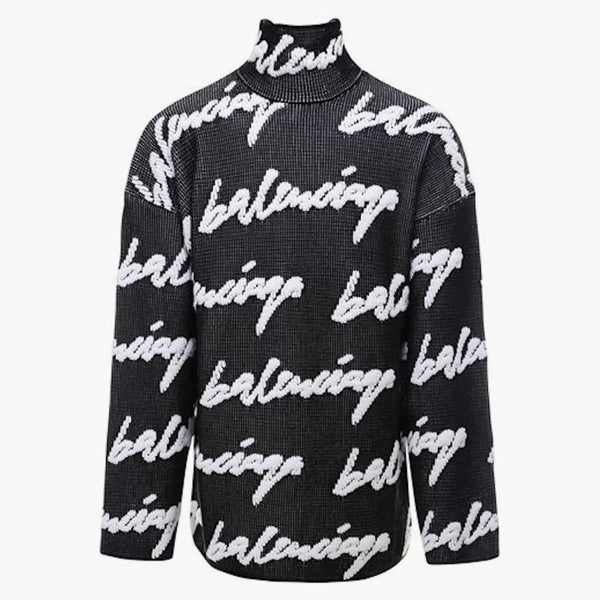 Balenciaga Scribble Logo Zlační dres Svetr Black/White