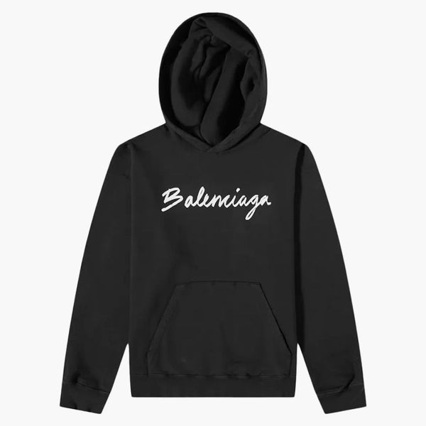 Balenciaga Script Logo de gran tamaño sudadera con capucha Popover Negro/Blanco