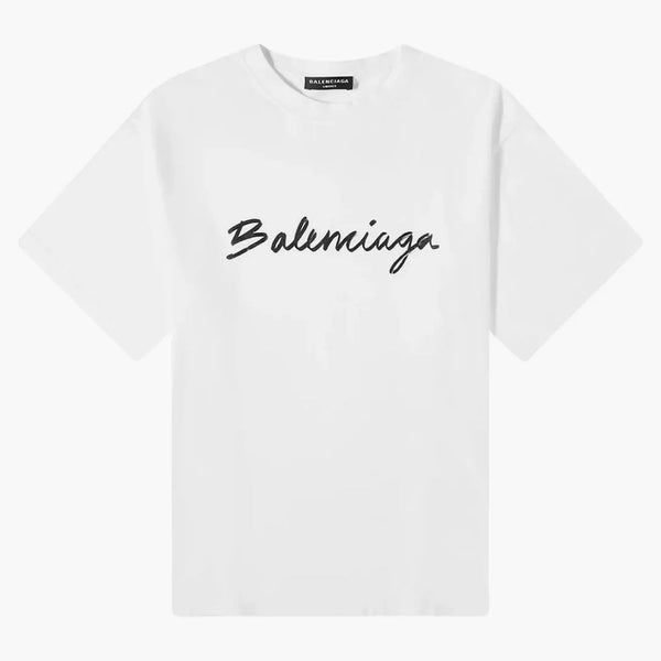 Camiseta de logotipo de Balenciaga Script White/Black