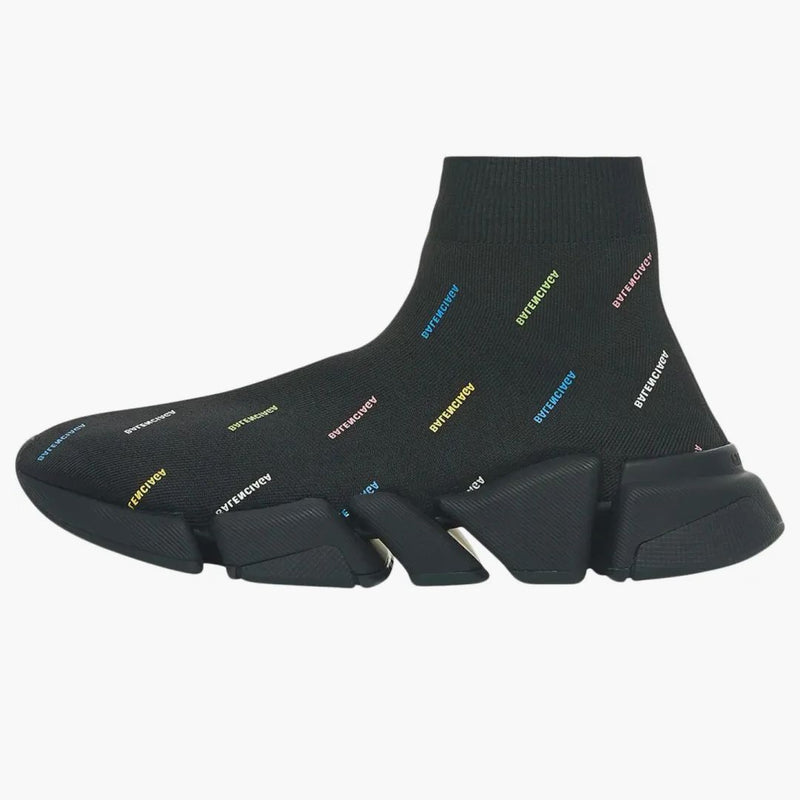Balenciaga Speed 2.0 Allover Logo Recycled Knit Black Multicolor (women's)