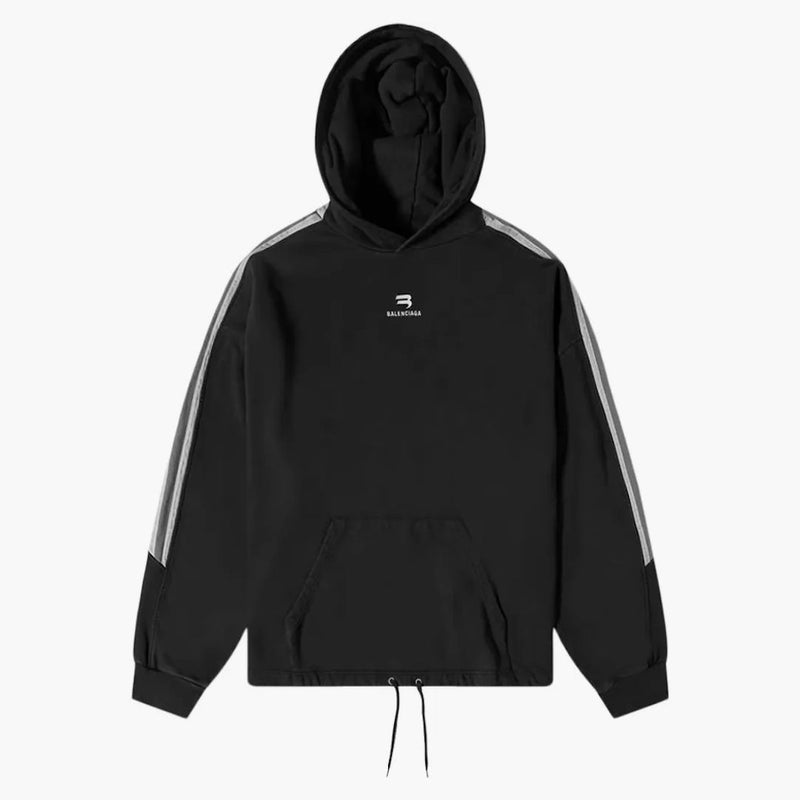 Balenciaga Sporty B Side Stripe Sampanía de gran tamaño Negro/Gris/Blanco