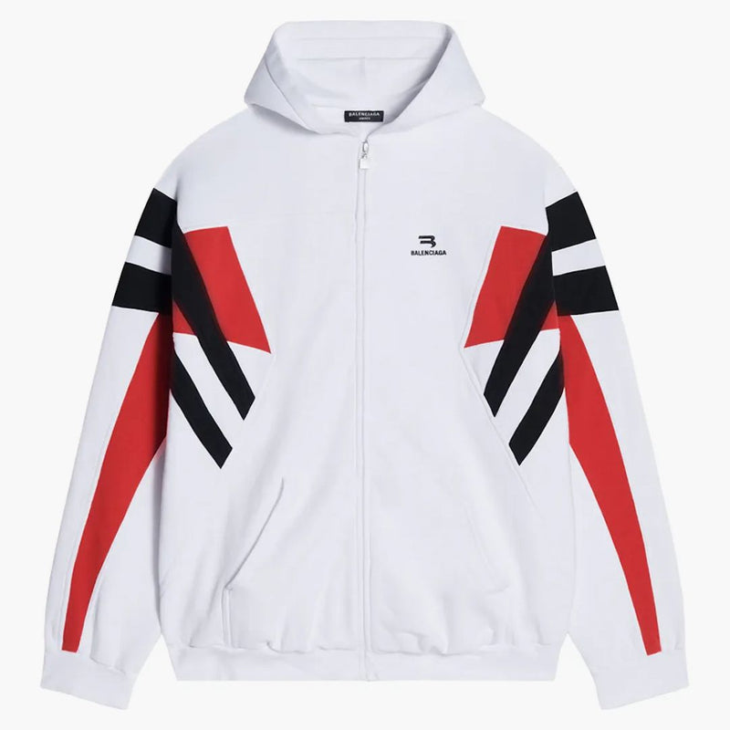 Balenciaga Sporty B Zip-Up Tracksuit Hoodie White/Red/Black