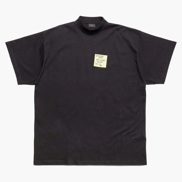 Camiseta de Balenciaga Sticky Note de gran tamaño en negro descolorido