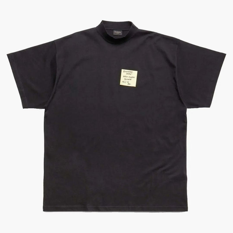 Camiseta de Balenciaga Sticky Note de gran tamaño en negro descolorido
