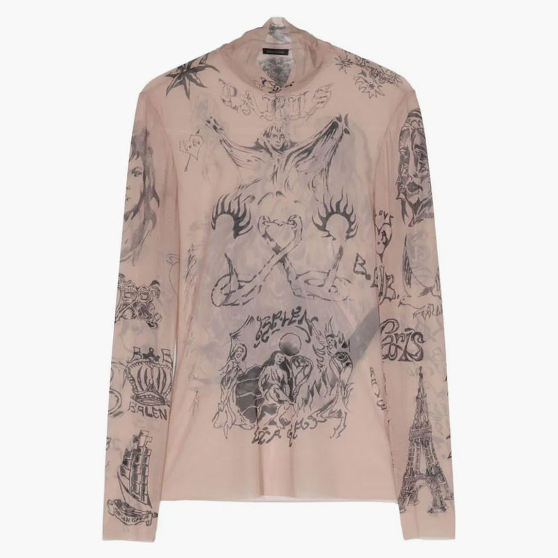 Balenciaga Tattoo-tryck Mesh Top Light Beige