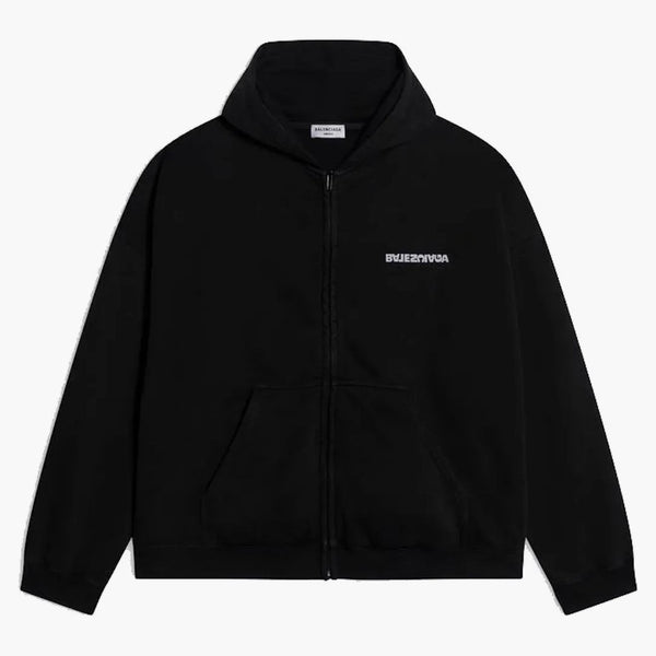 Balenciaga Gurn-Wide Fit Zip-Up Hoodie Black