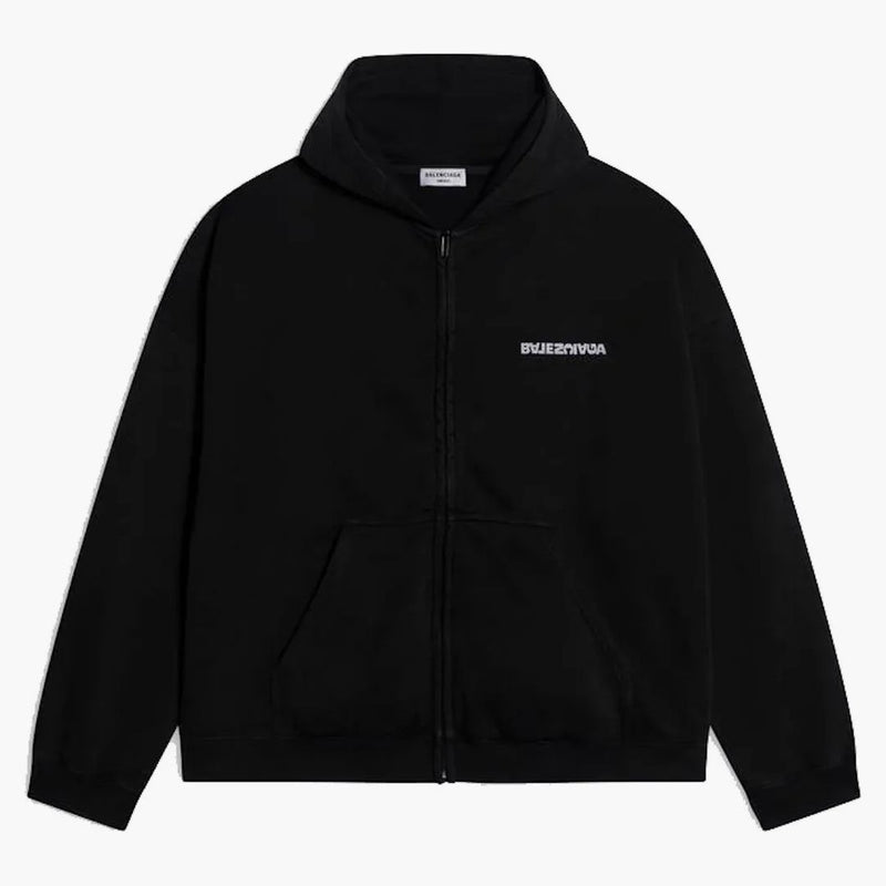 Balenciaga Gurn-Wide Fit Zip-Up Hoodie Black