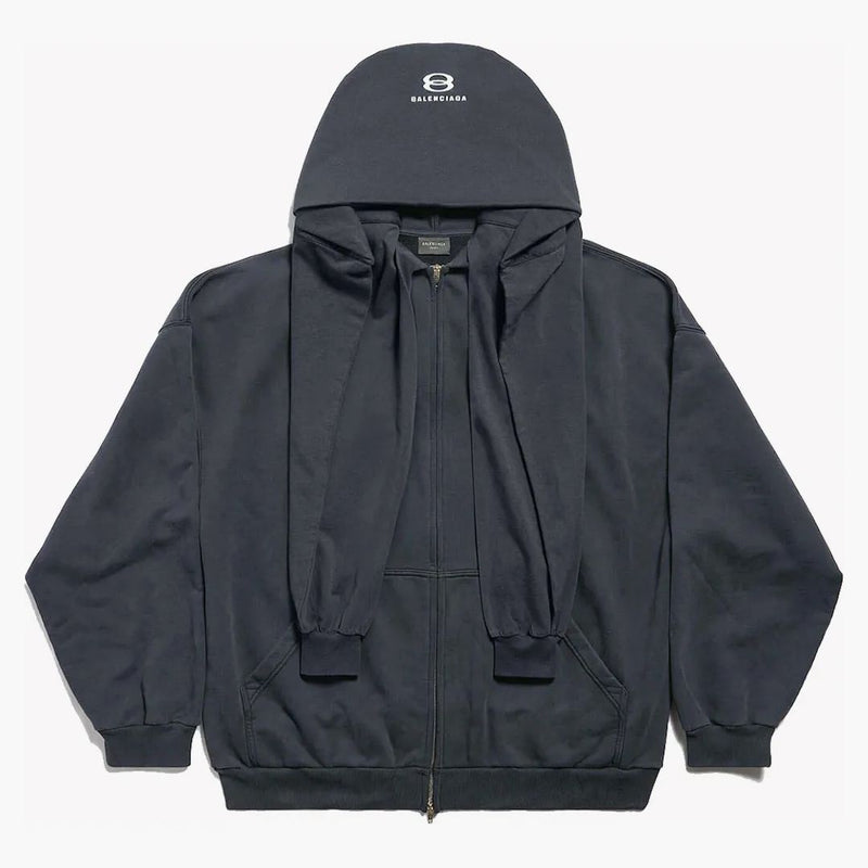 Balenciaga Unity Sports Icon Incognito Zip-Up Hoodie de gran tamaño azul oscuro/blanco