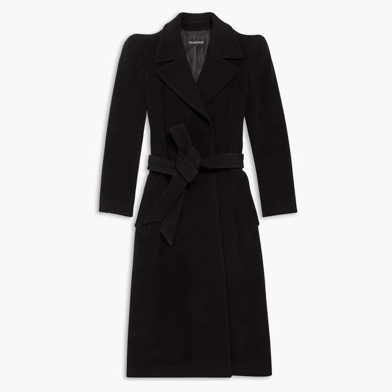 Balenciaga Women's Round Shoulder Fitted Coat In Black Black