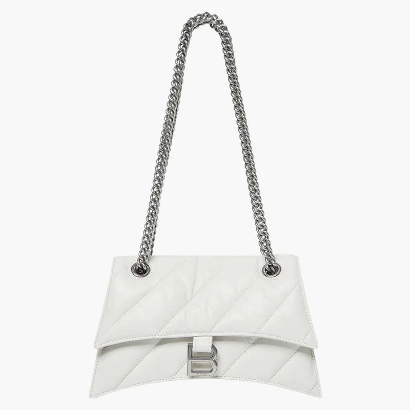 Balenciaga Dámské rozdrcení malého řetězového taška prošívaného optického bílého