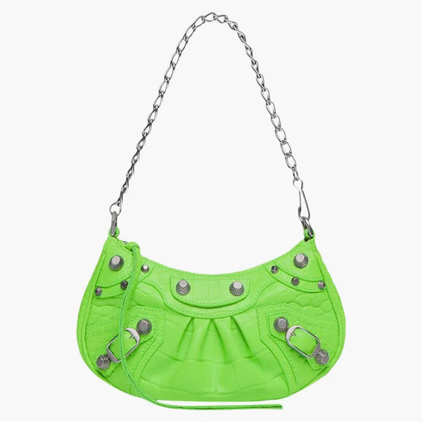 Balenciaga Women's Le Cagole Mini Bag with Chain Crocodile Embossed Bright Green
