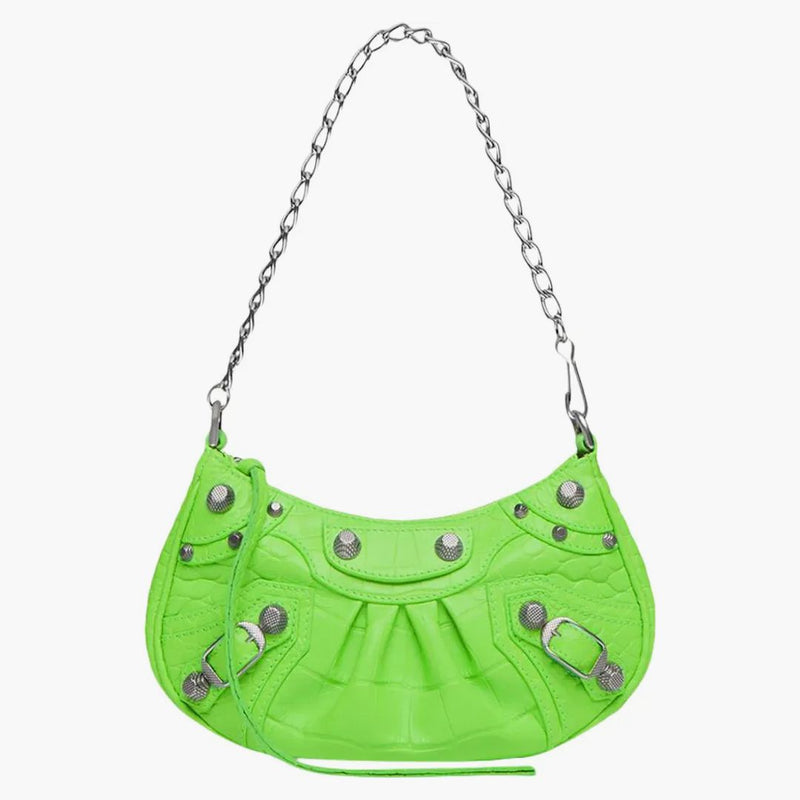 Balenciaga Women's Le Cagole Mini Bag with Chain Crocodile Embossed Bright Green