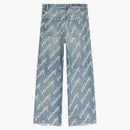 Balenciaga Womens All Over Logo Cropped Denim Trousers Indigo/White