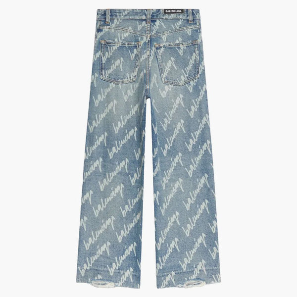 Balenciaga Womens en todo logotipo pantalones de mezclilla recortados Indigo/White
