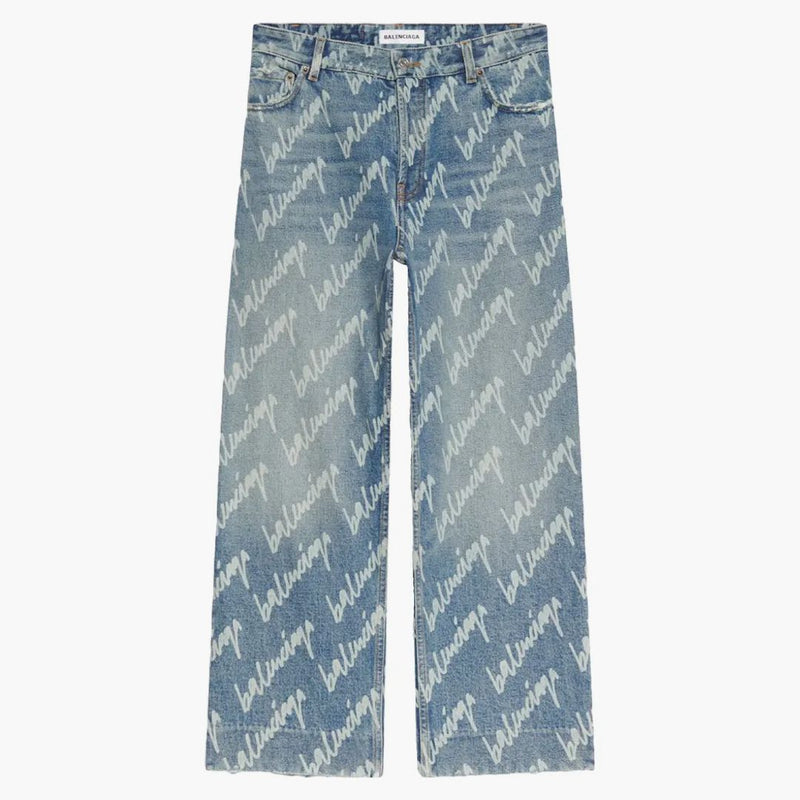 Balenciaga Womens en todo logotipo pantalones de mezclilla recortados Indigo/White