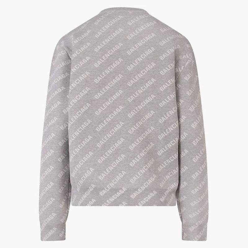 Balenciaga Women's All-Over Logo Motif Svetr šedý