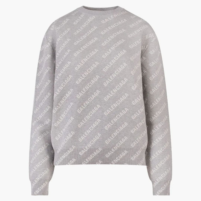 Balenciaga Women's All-Over Logo Motif Svetr šedý
