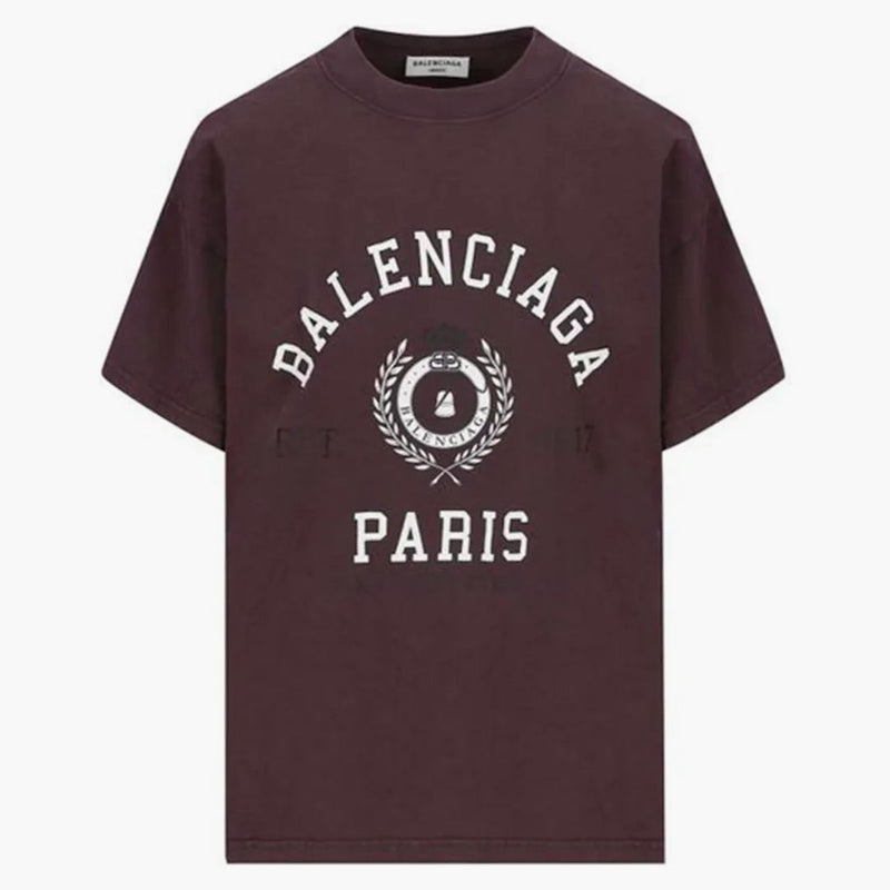 Balenciaga Women's College 1917 Camiseta Medium Fit Borgoña