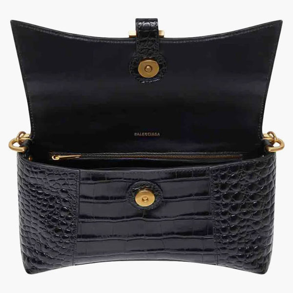 Balenciaga Women's Downtown Shoulder Bag XS Crocodile Embossed Black