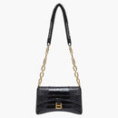 Balenciaga Women's Downtown Shoulder Bag Xs Crocodile Embossed Black