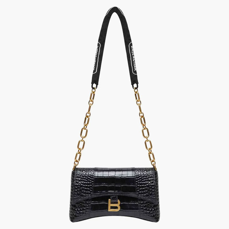 Balenciaga kvinnors centrala axelväska xs krokodil präglad svart