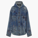 Balenciaga Women's Hooded Oversized Denim Jacket True Blue