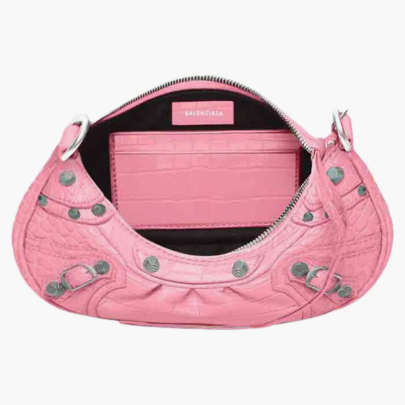 Balenciaga Le Cagole Mini Bag with Chain Crocodile Embossed Pink
