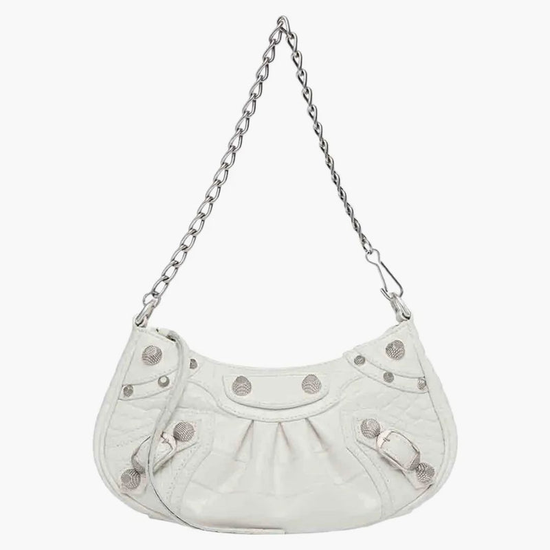 Balenciaga le Cagole mini bolsa con cadena de cocodrilo blanco en relieve