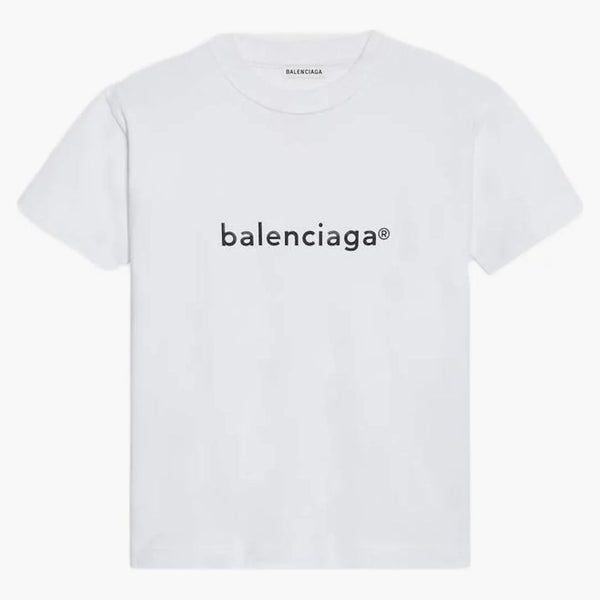 Balenciaga Womens New Copyright Camiseta pequeña Fit White