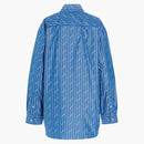 Balenciaga Womens Oversized Stripe Logo Long Sleeve Shirt Blue White