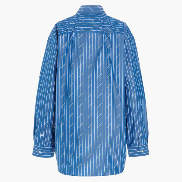 Balenciaga para mujer Logotipo de rayas de gran tamaño Camisa de manga larga Blanco azul