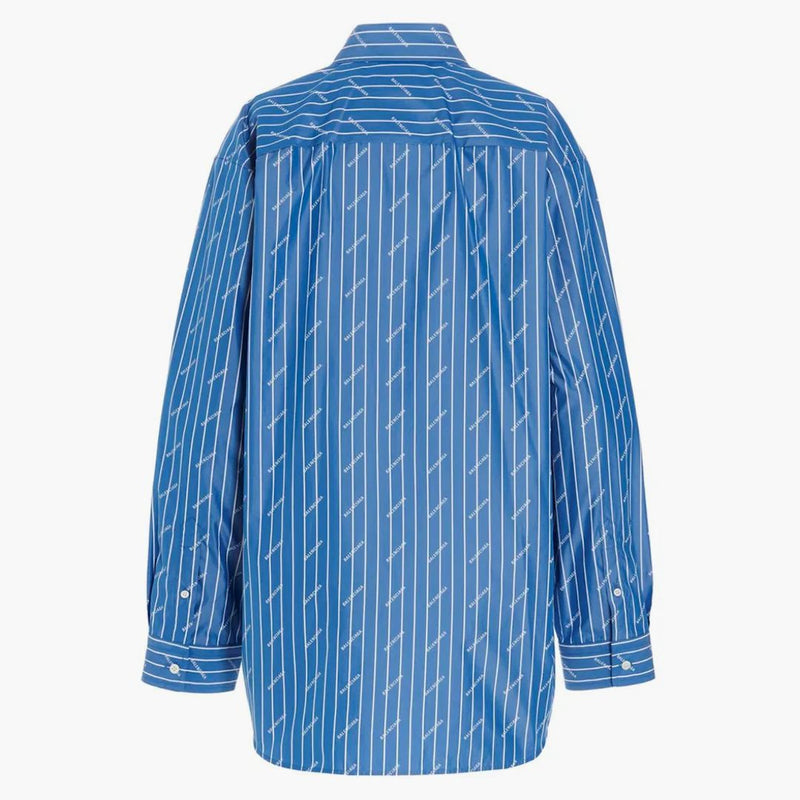 Balenciaga para mujer Logotipo de rayas de gran tamaño Camisa de manga larga Blanco azul